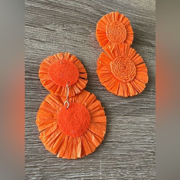 Bohemian statement orange earrings A343 - Picture 3 of 4
